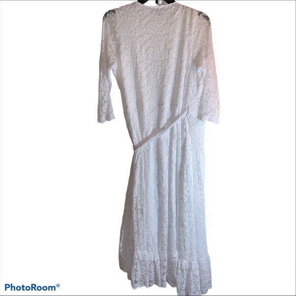 Roaman’s Lace Midi Wrap Dress with Ruffle Hem - Picture 11 of 11
